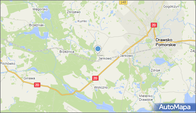 mapa Jankowo, Jankowo gmina Drawsko Pomorskie na mapie Targeo